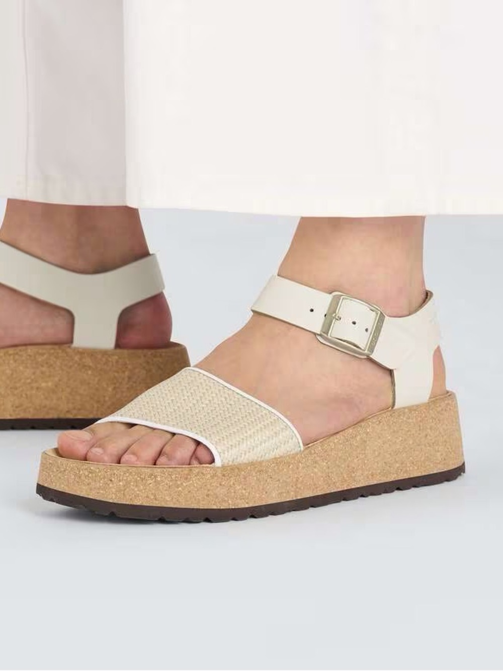 Birkenstock Papillo Glenda Natural White Wedge  with Ankle Buckle NWT